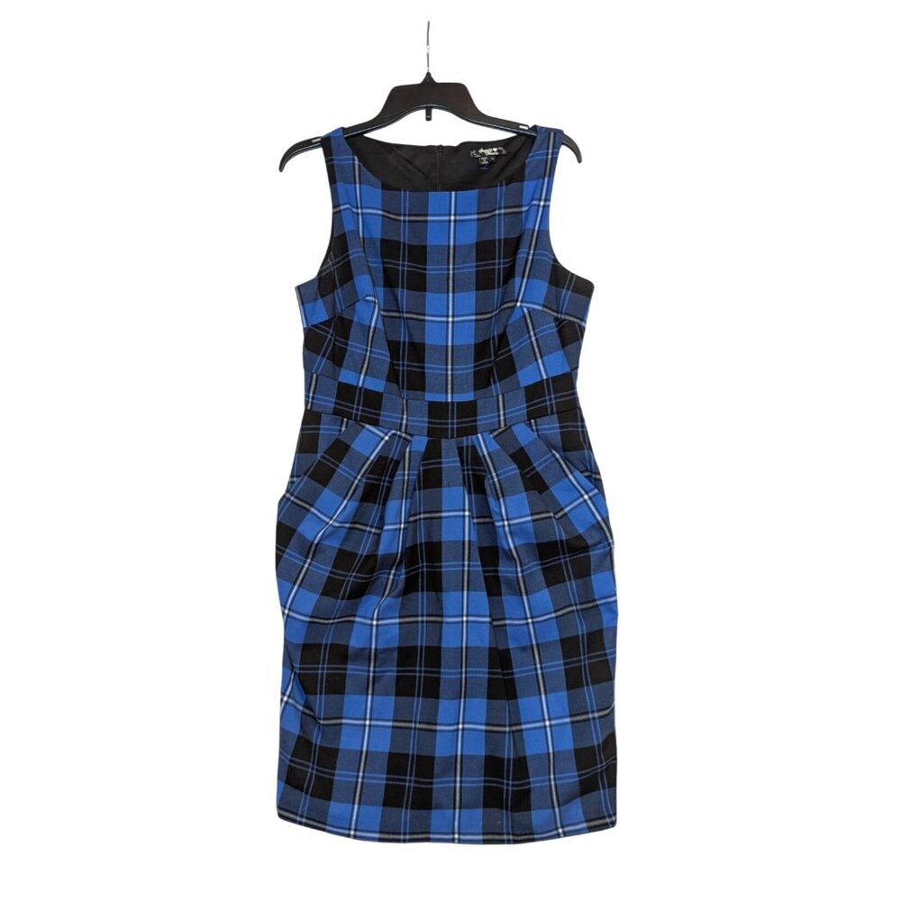 Blue & Black Plaid Sleeveless Dress By Sequin Hearts Size 13 With Pockets & Back